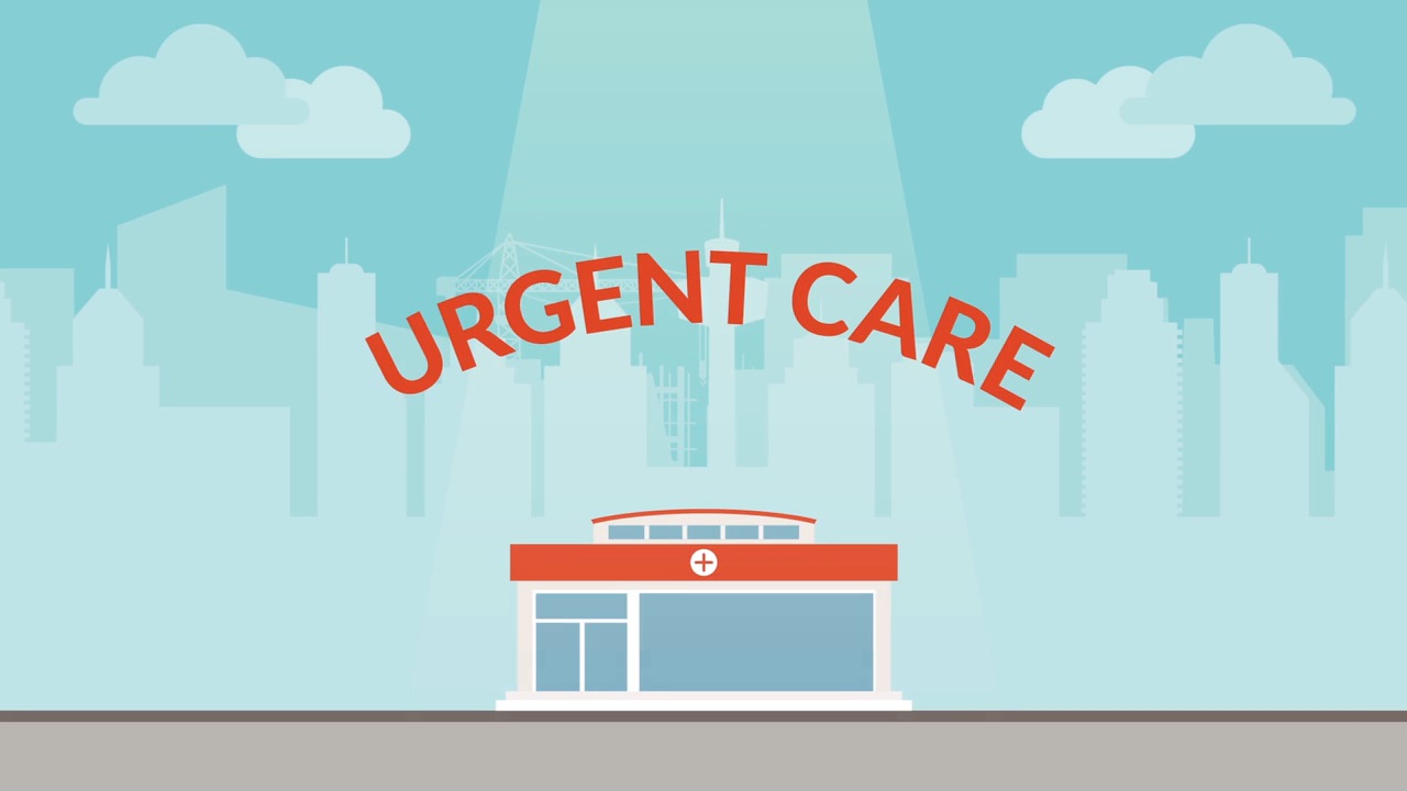 An illustration of an urgent care center on a nice day.