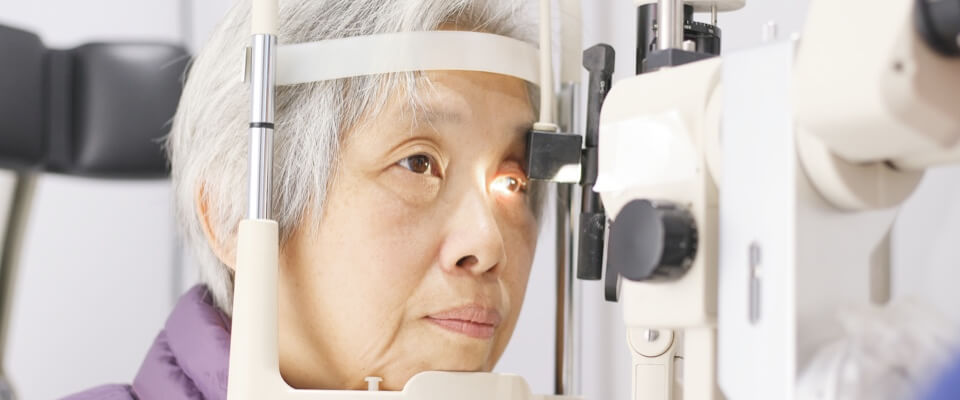 Senior woman having an eye exam