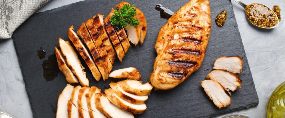 Sliced grilled chicken.